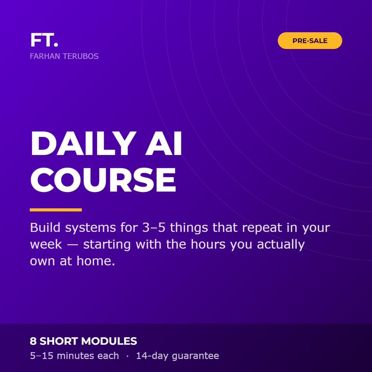 Daily AI Course: build systems for three to five things that repeat in your week. 8 short modules, 5 to 15 minutes each.